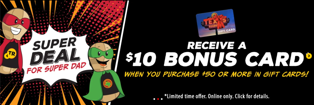 texas roadhouse $10 gift card bonus for father's day 2025