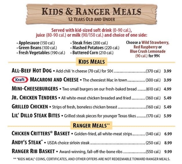 texas roadhouse kids meals