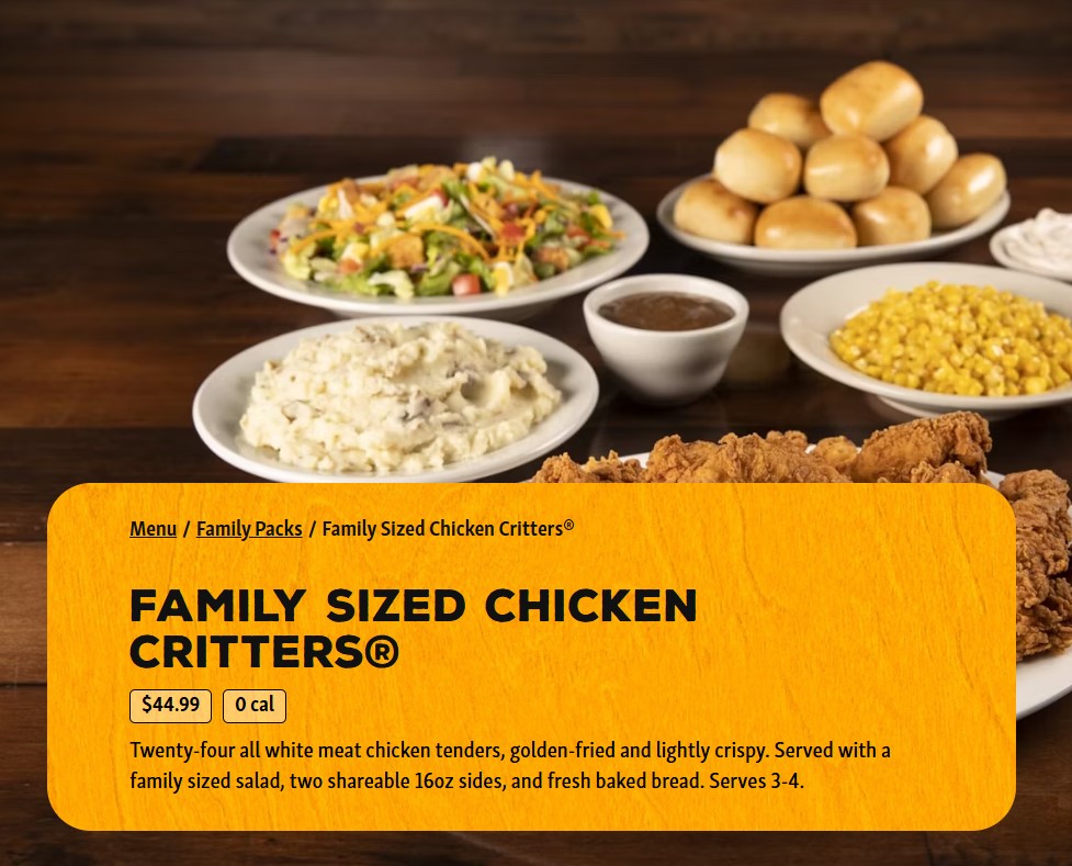 how many chicken critters are in an entree order