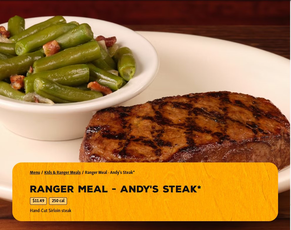 Andy's Steak from kids menu at Texas roadhouse
