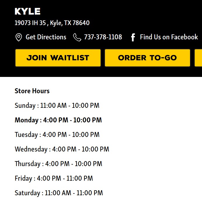 Texas Roadhouse Kyle Hours of Operation