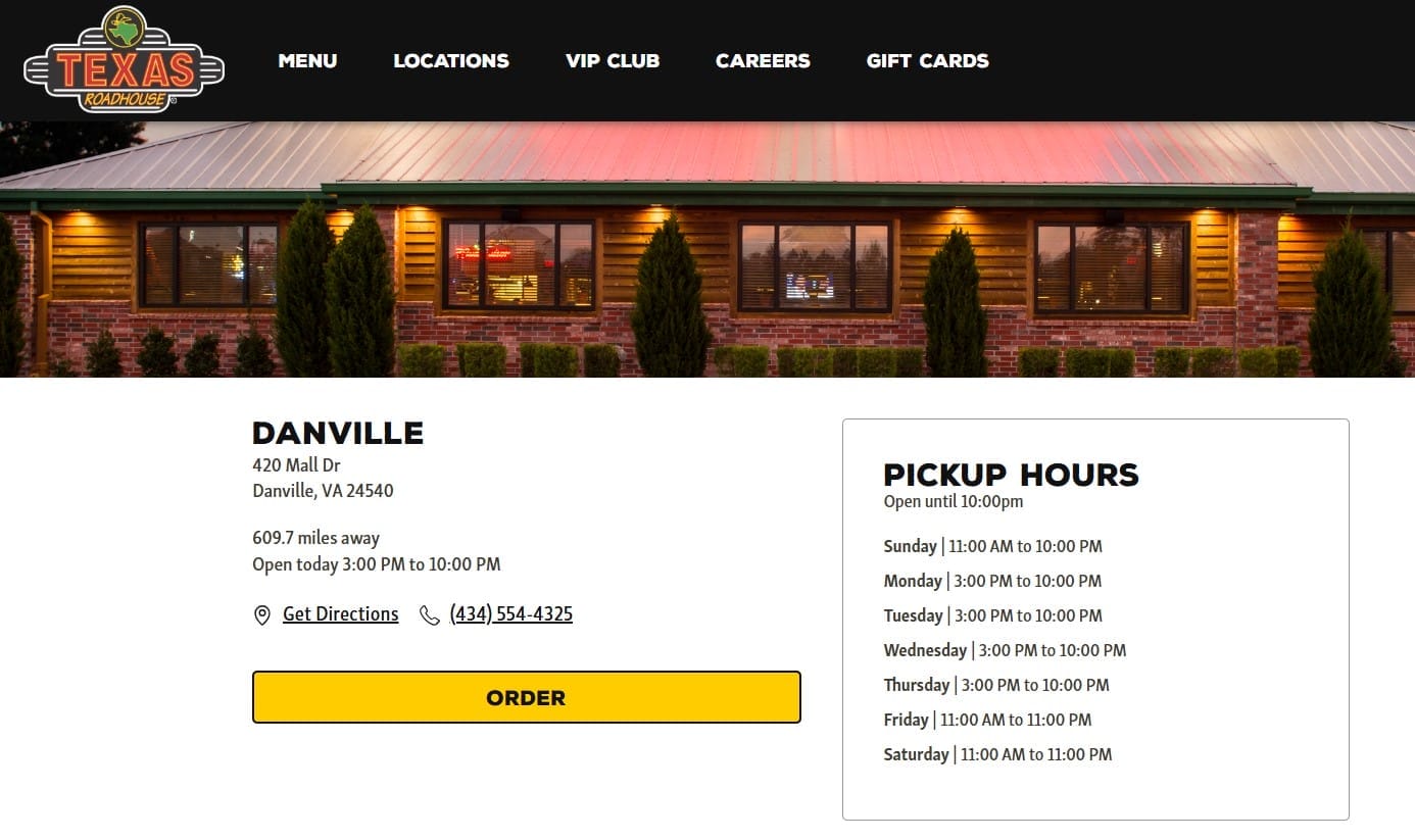 Texas Roadhouse Danville VA location and hours